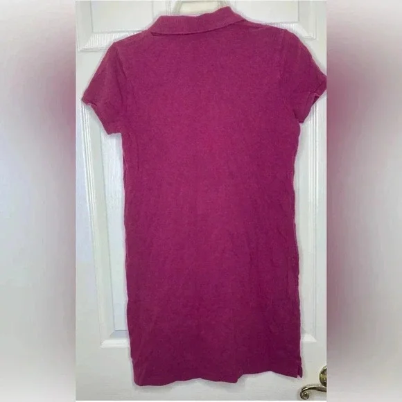 Woman POLO RALPH LAUREN Maroon S/s Mesh Mini Polo Dress Sz Medium Cotton Logo - Picture 2 of 3